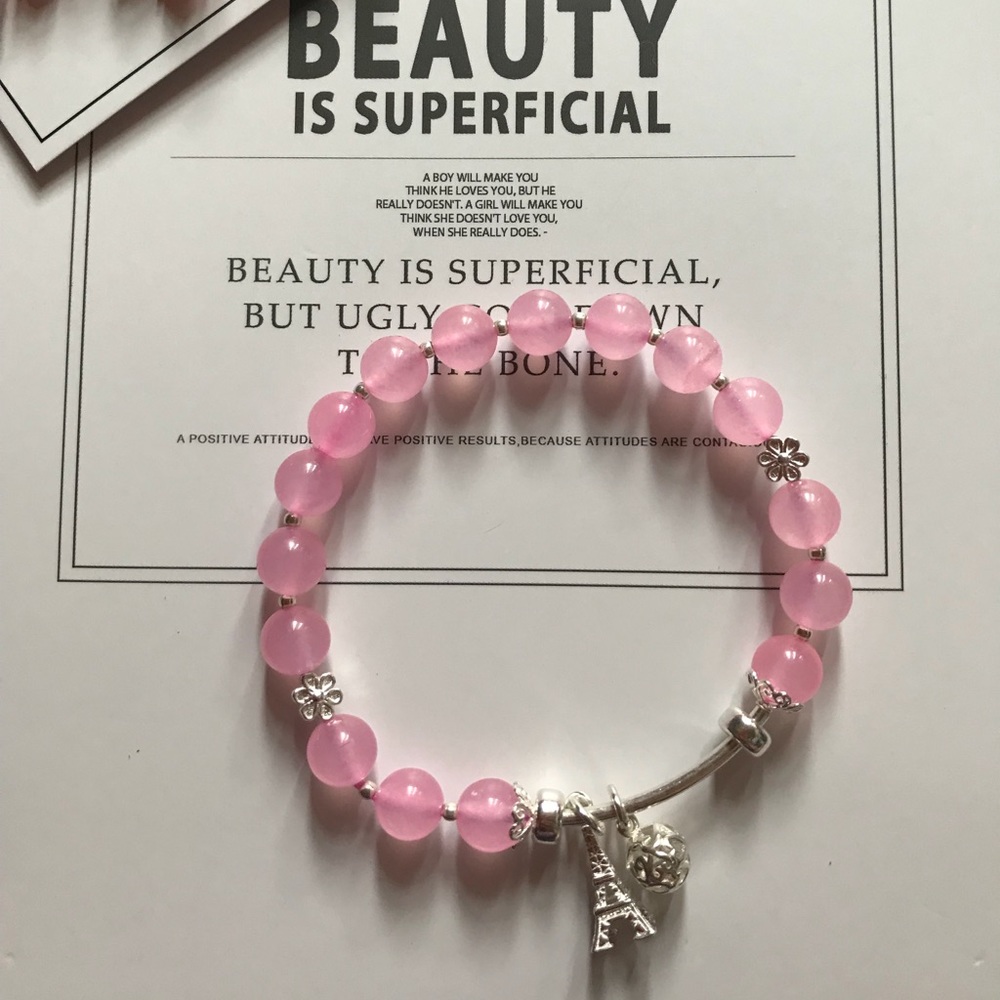 pink quartz silver bracelet